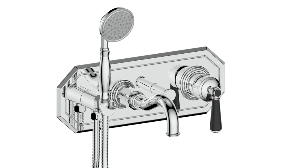 Vogt Carinthia Wall-Mount Tub Filler in Chrome & Matte Black with Round Handle – BF.C1.2220.CB