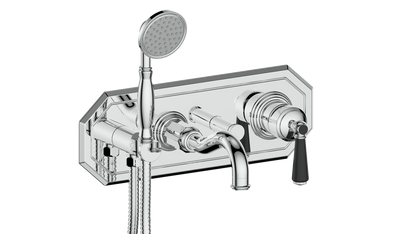 Vogt Carinthia Wall-Mount Tub Filler in Chrome & Matte Black with Round Handle – BF.C1.2220.CB