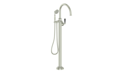 Vogt Carinthia Floor-Mount Tub Filler in Brushed Nickel & Matte Black with Octagonal Handle – BF.C2.2100.BB