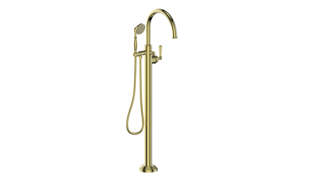 Vogt Carinthia Floor-Mount Tub Filler in Brushed Gold with Octagonal Handle – BF.C2.2100.BG