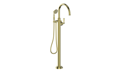 Vogt Carinthia Floor-Mount Tub Filler in Brushed Gold with Octagonal Handle – BF.C2.2100.BG