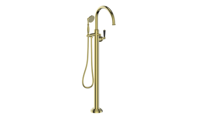 Vogt Carinthia Floor-Mount Tub Filler in Brushed Gold & Matte Black with Octagonal Handle – BF.C2.2100.BGB