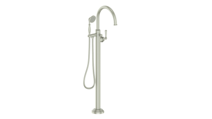 Vogt Carinthia Floor-Mount Tub Filler in Brushed Nickel with Octagonal Handle – BF.C2.2100.BN