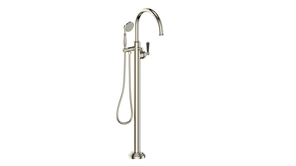 Vogt Carinthia Floor-Mount Tub Filler in Polished Nickel & Matte Black with Octagonal Handle – BF.C2.2100.PB
