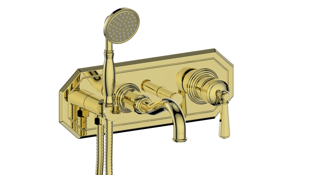 Vogt Carinthia Wall-Mount Tub Filler in Brushed Gold with Octagonal Handle – BF.C2.2220.BG