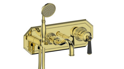 Vogt Carinthia Wall-Mount Tub Filler in Brushed Gold & Matte Black with Octagonal Handle – BF.C2.2220.BGB