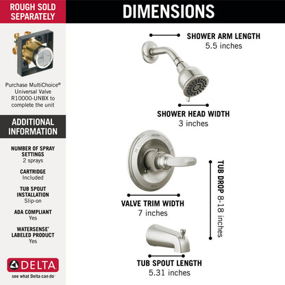 Delta Foundations Monitor 13 Series Tub & Shower Trim - BT13410-SS