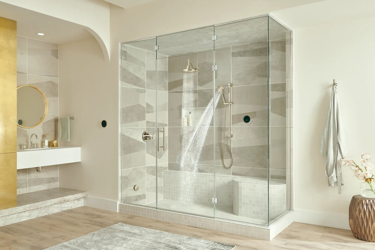 Brizo Invari T75676-PN Polished Nickel thermostatic trim, installed detail 3; other fixtures sold separately