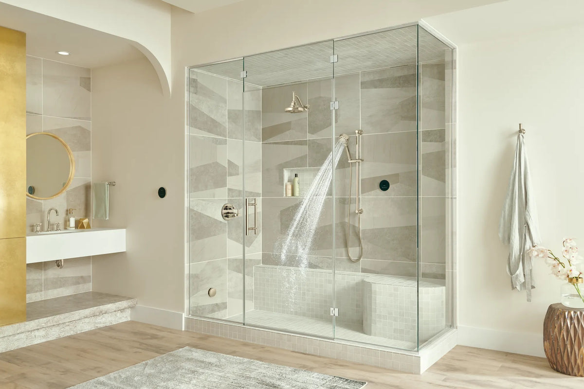 Brizo Invari T75676-PN Polished Nickel thermostatic trim, installed detail 4; other fixtures sold separately