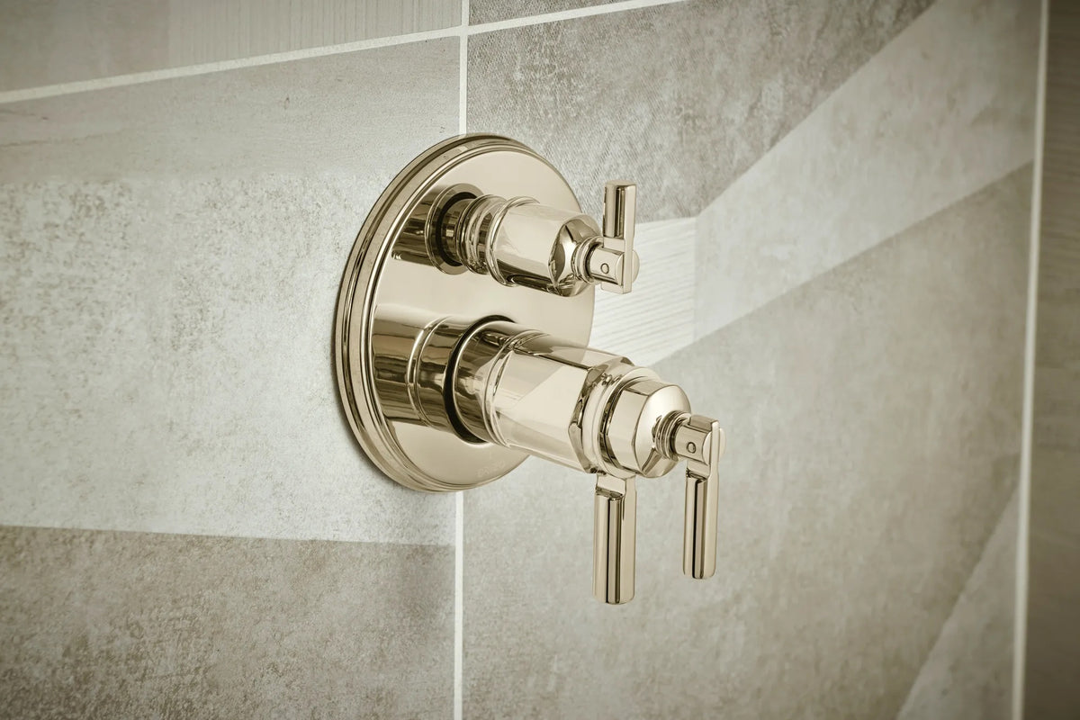 Brizo Invari T75676-PN Polished Nickel thermostatic trim, installed detail 7; other fixtures sold separately