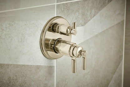 Brizo Invari T75676-PN Polished Nickel thermostatic trim, installed detail 7; other fixtures sold separately