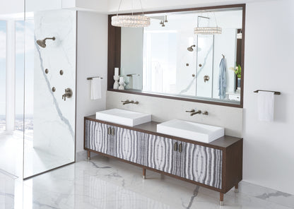 Brizo Levoir T75698-SL thermostatic trim in Luxe Steel, installed setting 13; other fixtures shown sold separately