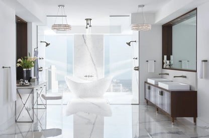 Brizo Levoir T75698-SL thermostatic trim in Luxe Steel, installed setting 15; other fixtures shown sold separately