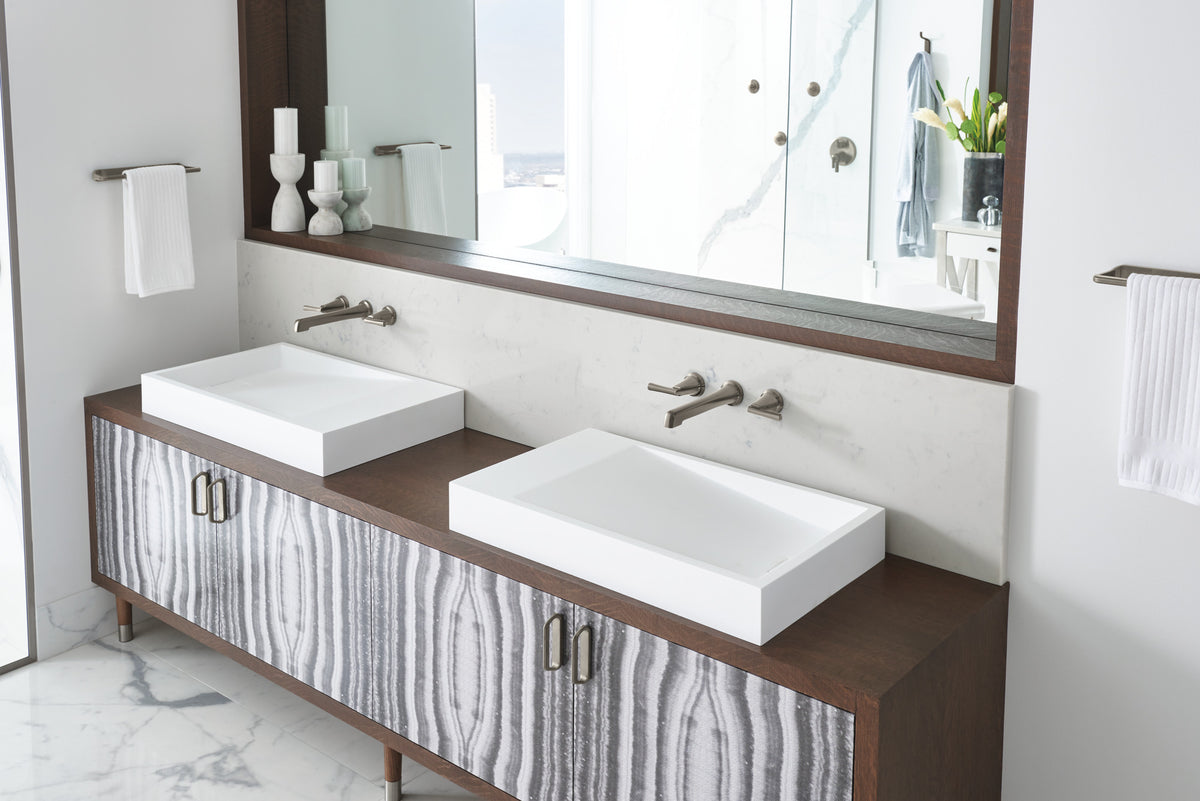 Brizo Levoir T75698-SL thermostatic trim in Luxe Steel, installed setting 2; other fixtures shown sold separately