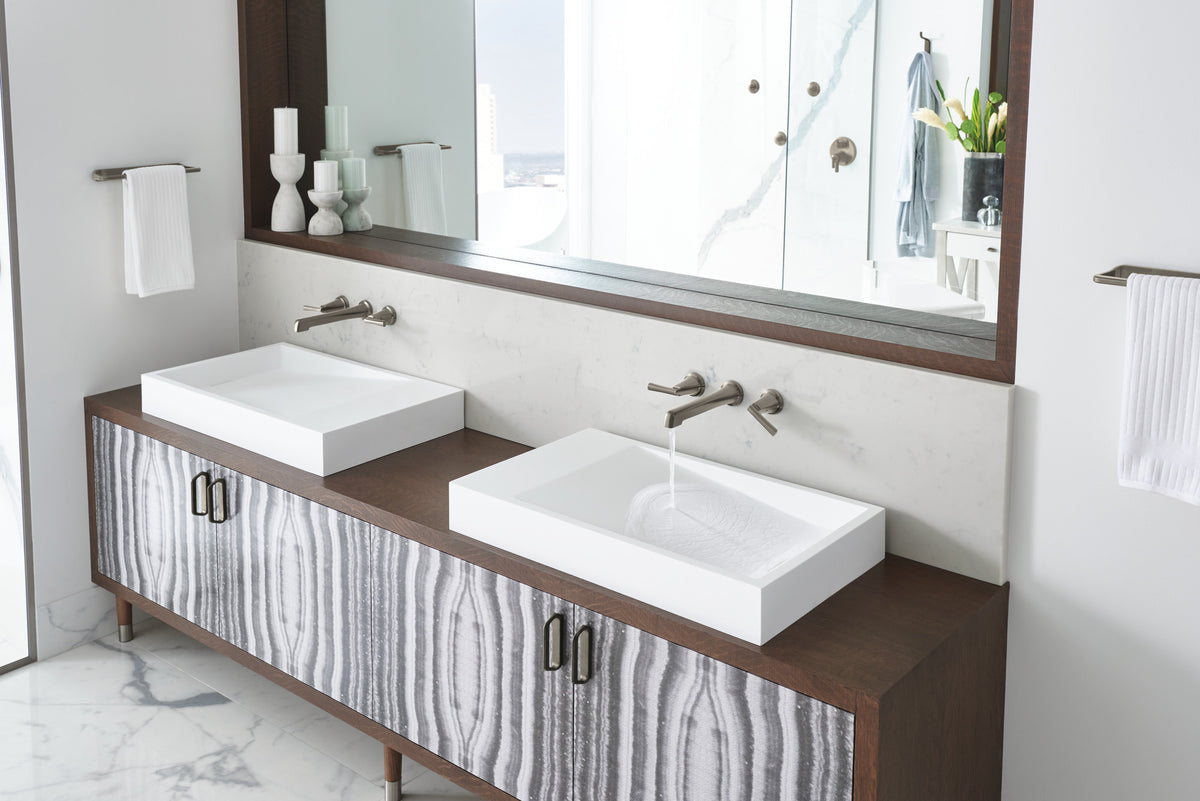 Brizo Levoir T75698-SL thermostatic trim in Luxe Steel, installed setting 3; other fixtures shown sold separately