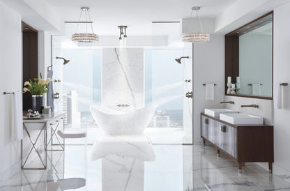 Brizo Levoir T75698-SL thermostatic trim in Luxe Steel, installed setting 6; other fixtures shown sold separately