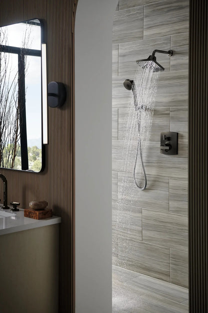 Brizo Kintsu T75P506-BNXLHP in Black Onyx with separately sold handles and shower fixtures, installed view 2