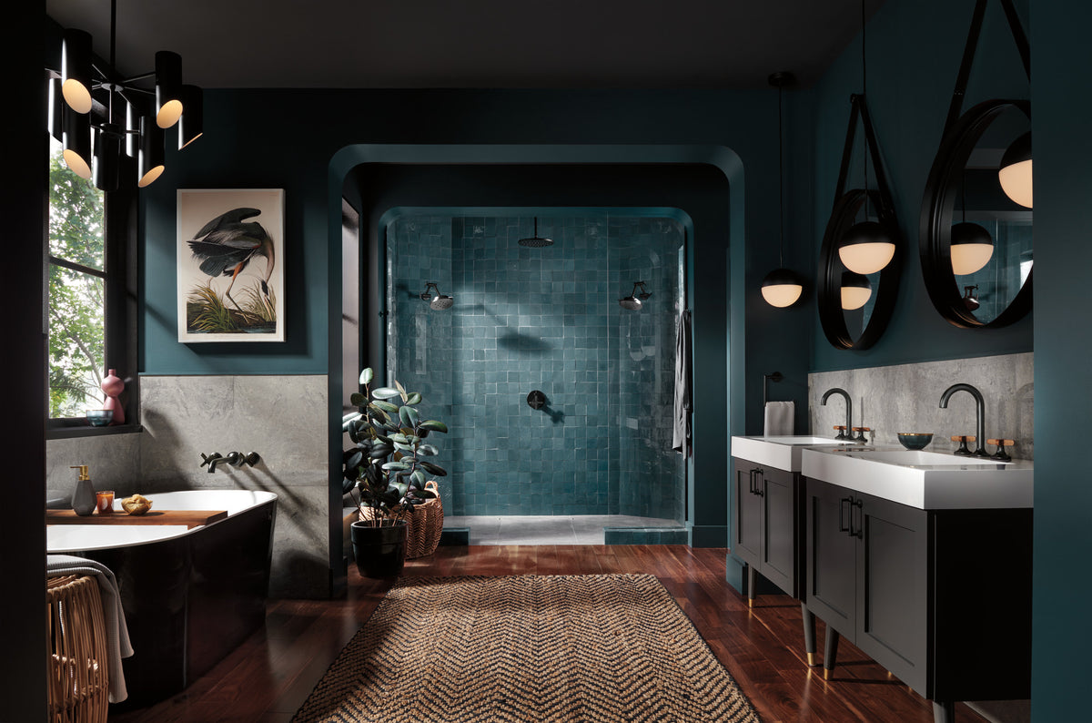 Jason Wu bathroom installation including T75P675 Matte Black trim; other products sold separately