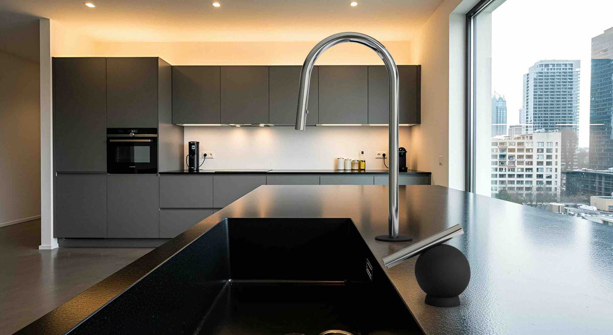 Baril Marie C35 kitchen faucet and M35 handle shown together; each sold separately