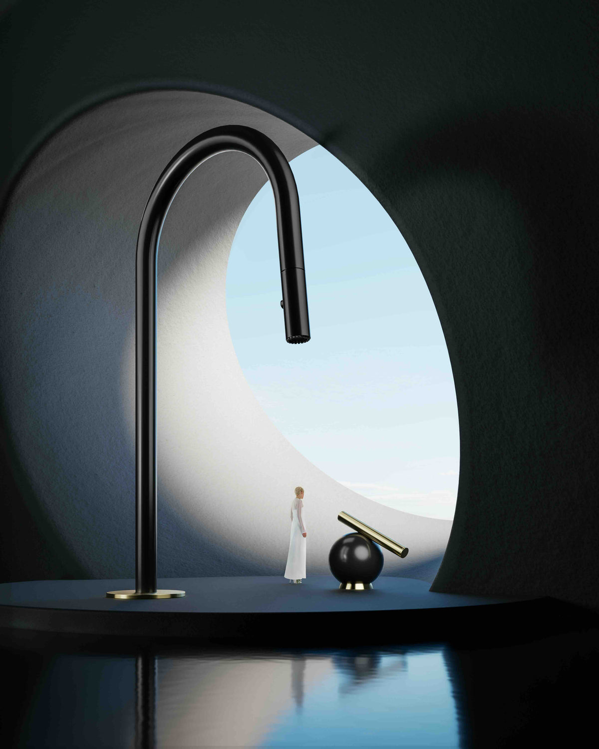 Baril Marie C35 kitchen faucet and M35 handle shown together; each sold separately