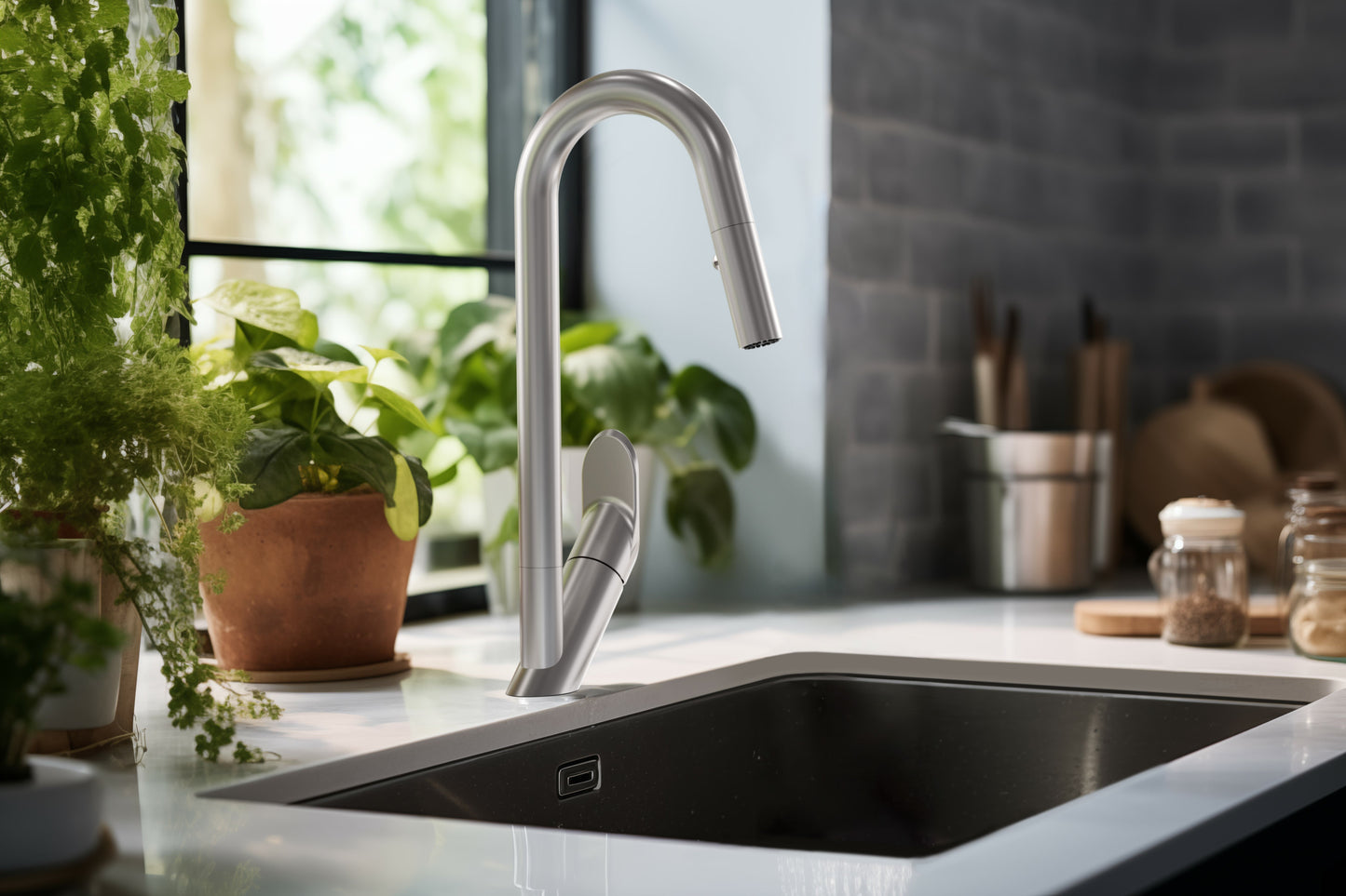 Baril Angle Single-Hole Kitchen Faucet With 2-Function Pull-Down Spray - CUI-1940-02L