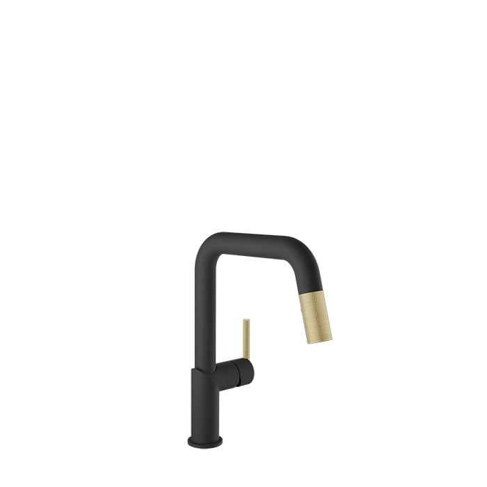 Baril Vision Two-Tone Single-Hole Kitchen Faucet With 2-Function Pull-Down Spray - CUI-9250-22L - Matte Black / Satin Brass