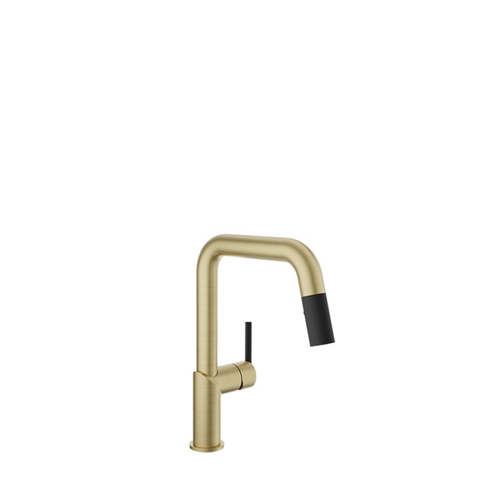 Baril Vision Two-Tone Single-Hole Kitchen Faucet With 2-Function Pull-Down Spray - CUI-9250-22L - Satin Brass / Matte Black