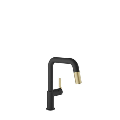 Baril Vision Two-Tone Single-Hole Kitchen Faucet With 2-Function Pull-Down Spray - CUI-9250-32L - Matte Black / Satin Brass