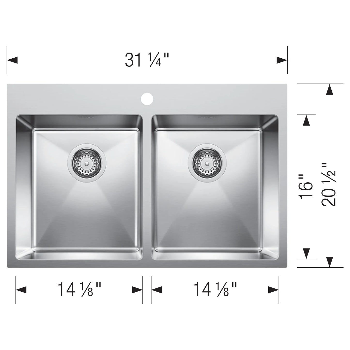 Évier de cuisine Blanco Quatrus R15 double à poser en acier inoxydable