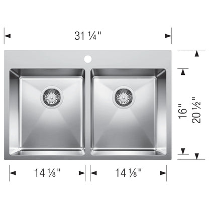 Évier de cuisine Blanco Quatrus R15 double à poser en acier inoxydable