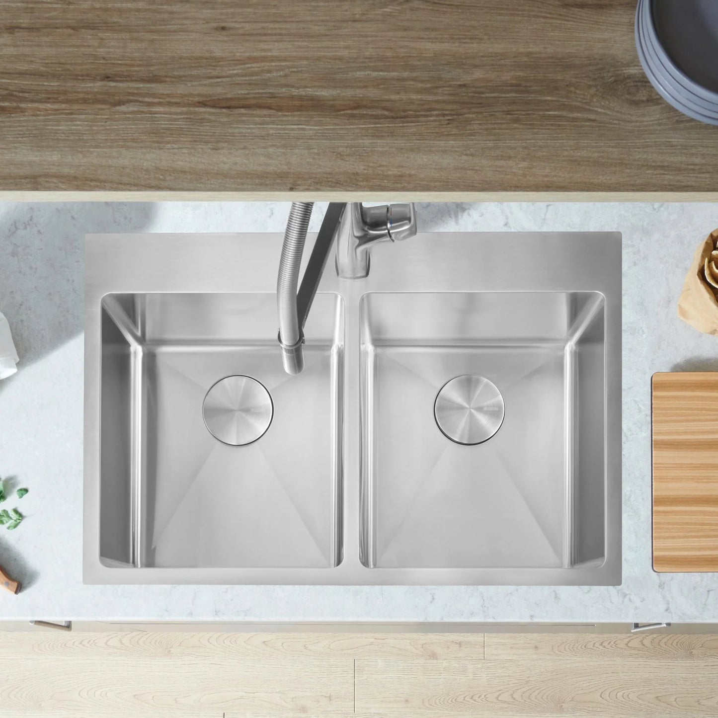 Évier de cuisine Blanco Quatrus R15 double à poser en acier inoxydable