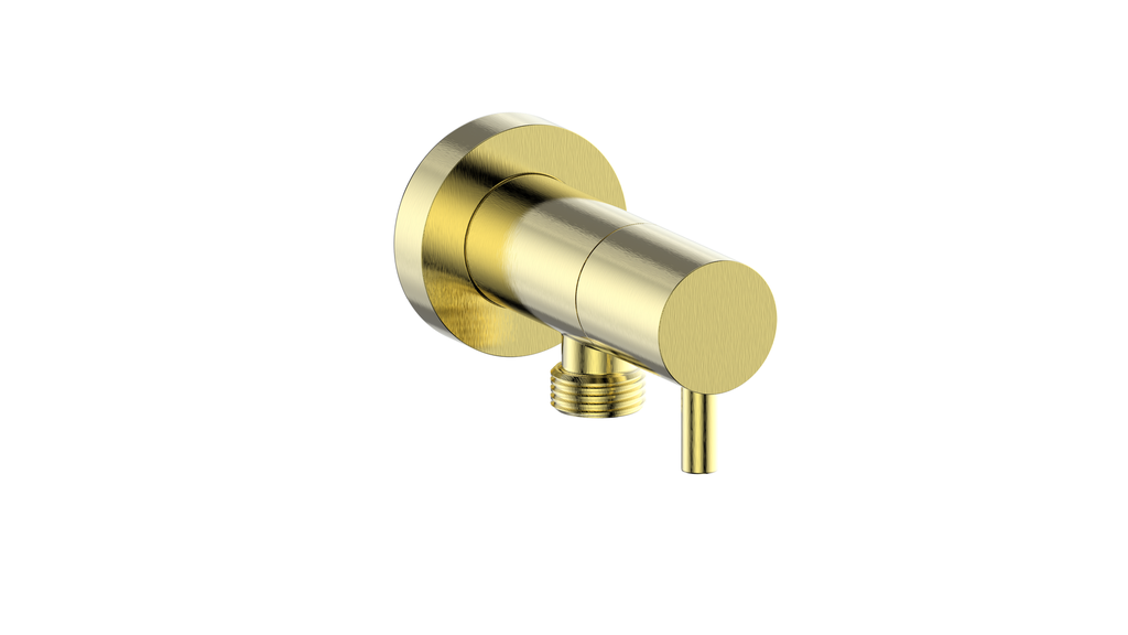 Vogt Round Brass Elbow Connector with Shut-Off EC.02.02 in Brushed Gold