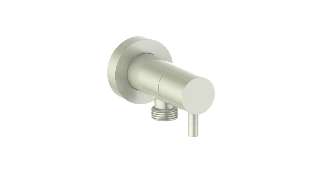 Vogt Round Brass Elbow Connector with Shut-Off EC.02.02 in Brushed Nickel