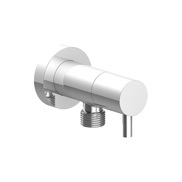 Vogt Round Brass Elbow Connector with Shut-Off EC.02.02 in Polished Chrome