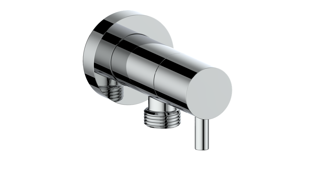 Vogt Round Brass Elbow Connector with Shut-Off EC.02.02 in Polished Nickel