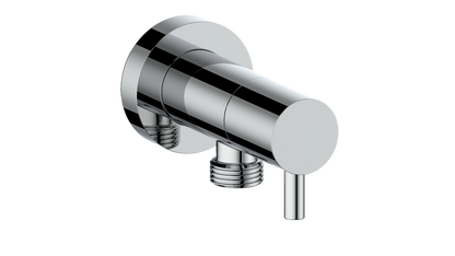 Vogt Round Brass Elbow Connector with Shut-Off EC.02.02 in Polished Nickel
