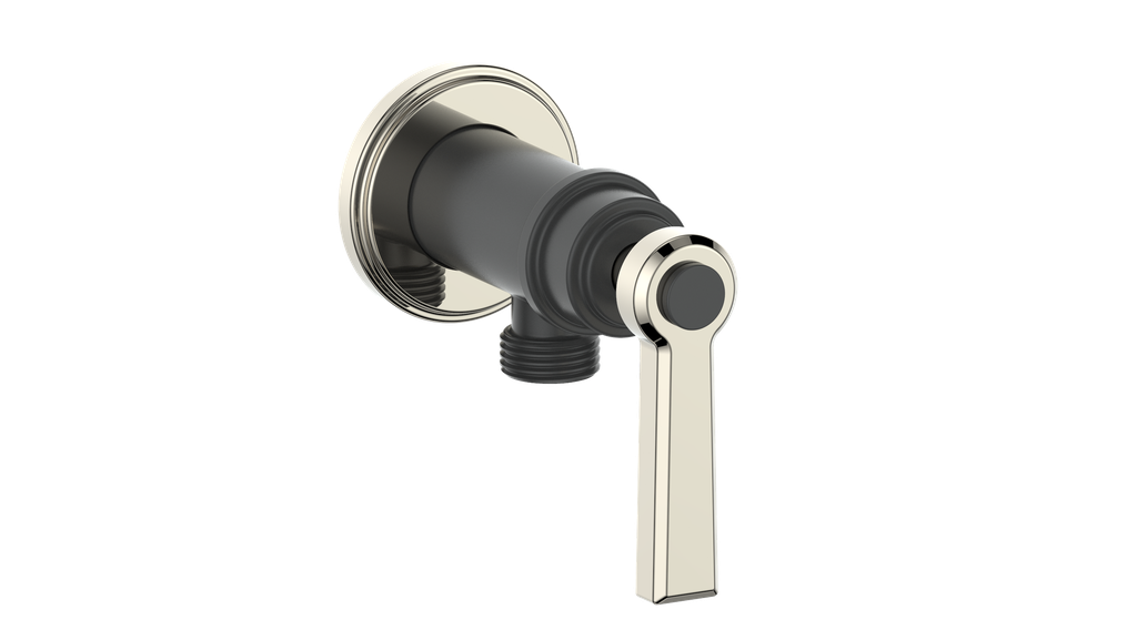 Vogt Zehn Elbow Connector with Shut-Off, Lever Handle - Polished Nickel / Matte Black (EC.Z1.02.PB)
