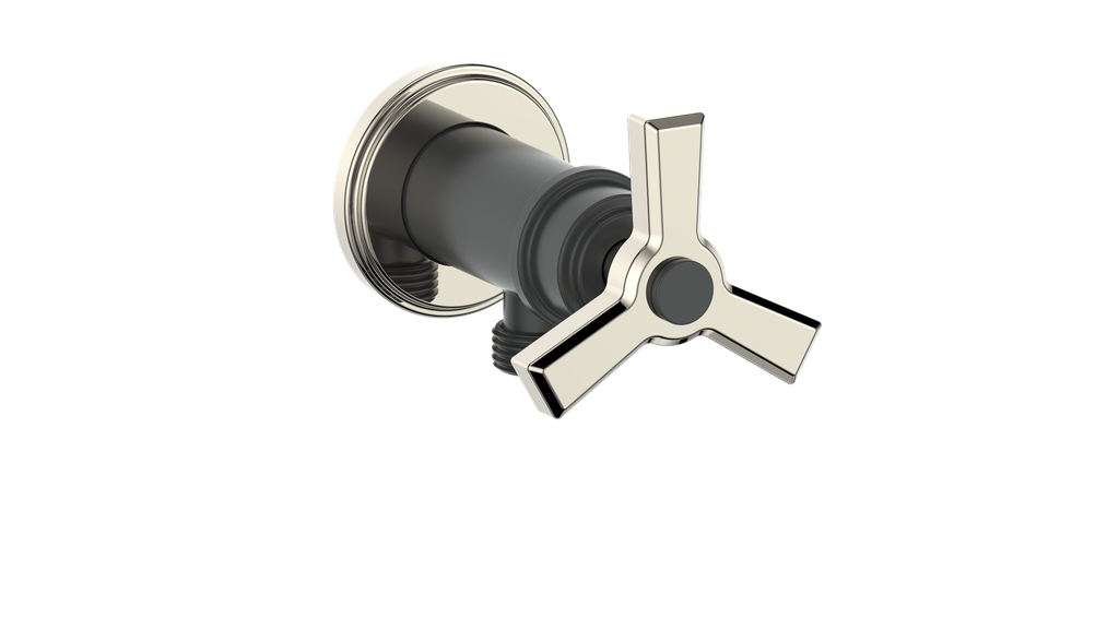 Vogt Zehn Elbow Connector with Shut-Off, 3-Spoke Handle - Polished Nickel / Matte Black (EC.Z3.02.PB)