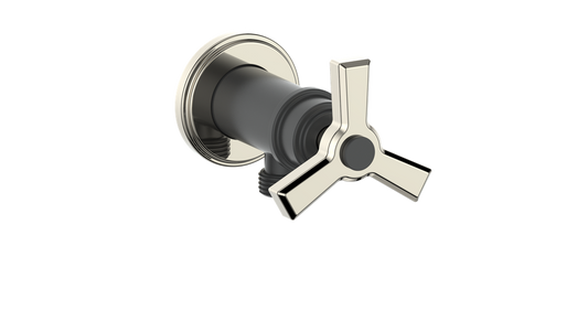 Vogt Zehn Elbow Connector with Shut-Off, 3-Spoke Handle - Polished Nickel / Matte Black (EC.Z3.02.PB)