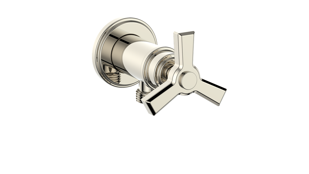 Vogt Zehn Elbow Connector with Shut-Off, 3-Spoke Handle - Polished Nickel (EC.Z3.02.PN)