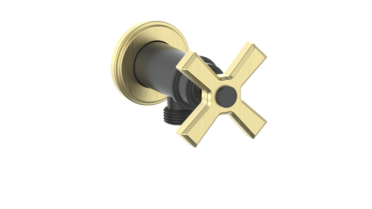 Vogt Zehn Elbow Connector with Shut-Off, 4-Spoke Handle - Brushed Gold / Matte Black (EC.Z4.02.BGB)