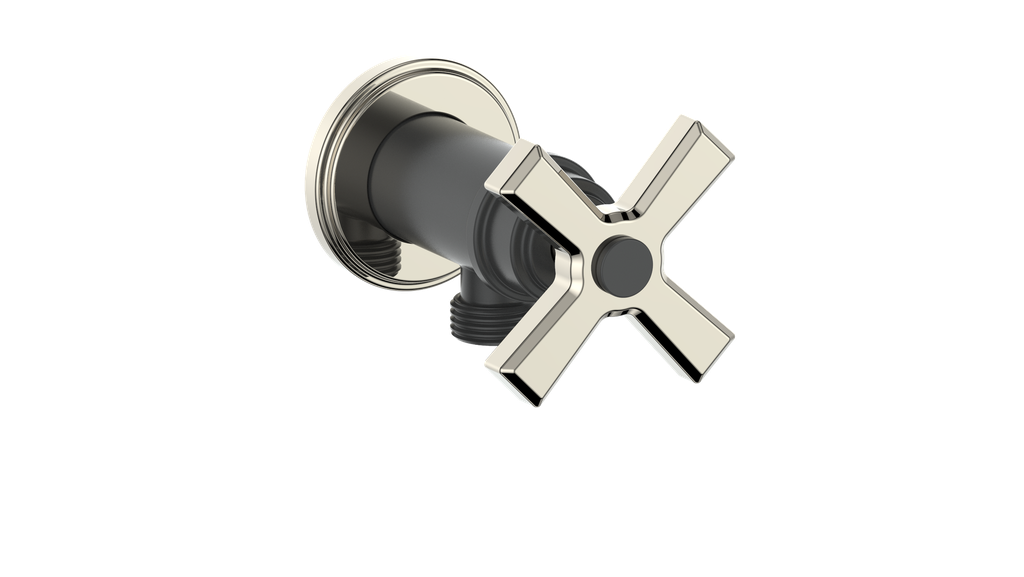 Vogt Zehn Elbow Connector with Shut-Off, 4-Spoke Handle - Polished Nickel / Matte Black (EC.Z4.02.PB)