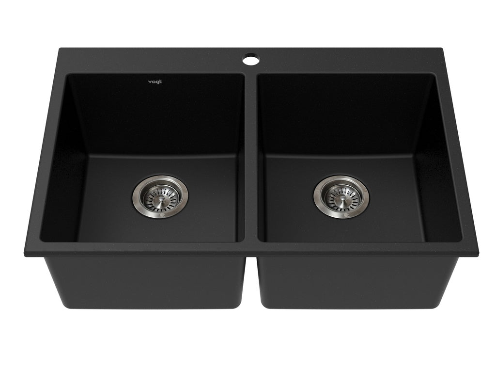 Vogt Rankweil Vogranite Top-Mount Double-Bowl Kitchen Sink in Onyx Black - KS.3020.R01G-61