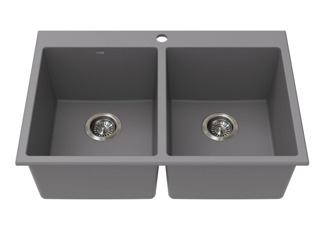 Vogt Rankweil Vogranite Top-Mount Double-Bowl Kitchen Sink in Metropolitan Grey - KS.3020.R02G-61