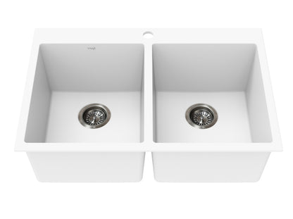 Vogt Rankweil Vogranite Top-Mount Double-Bowl Kitchen Sink in Frost White - KS.3020.R04G-61