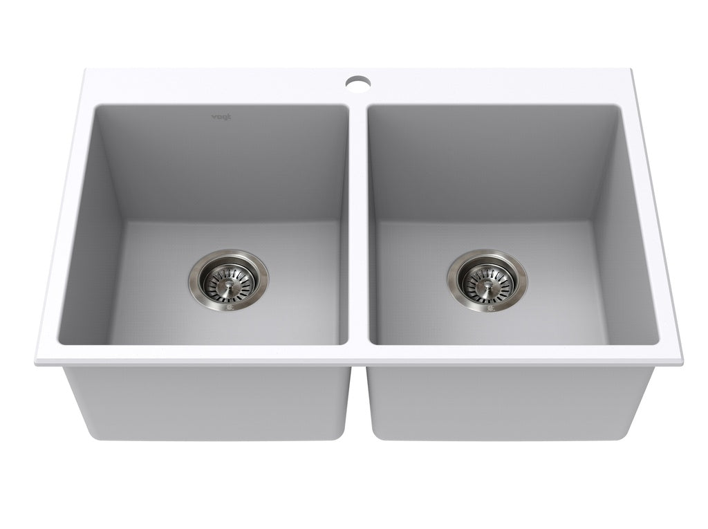 Vogt Rankweil Vogranite Top-Mount Double-Bowl Kitchen Sink in Powder Grey - KS.3020.R05G-61