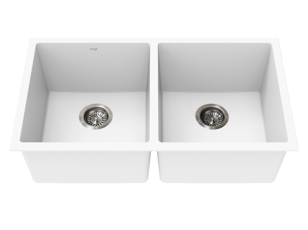 Vogt Bludenz Vogranite Double-Bowl Kitchen Sink in Frost White - KS.3218.B04G-61