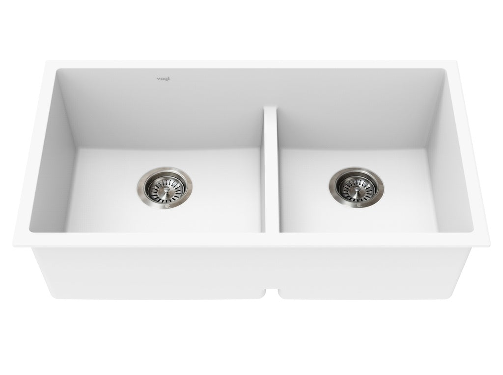 Vogt Villach Vogranite Low-Divide Kitchen Sink in Frost White - KS.3218.VL04G-61