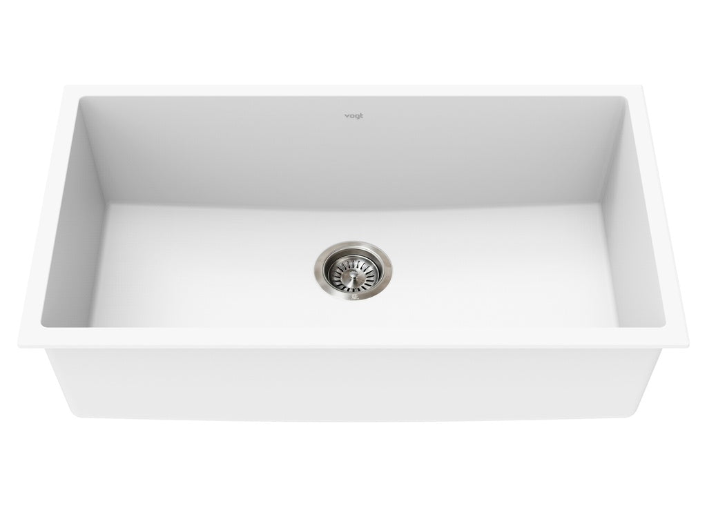 Vogt Wolfsberg Vogranite Kitchen Sink in Frost White - KS.3218.W04G-61