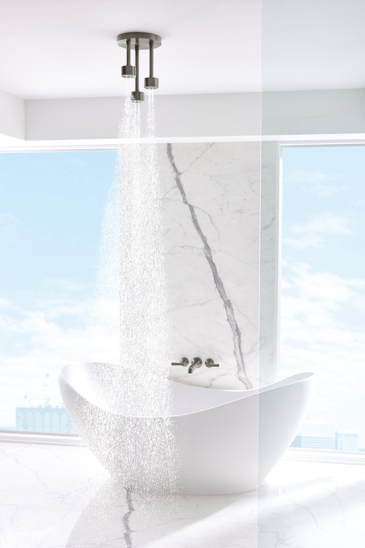 Brizo T70498 in SL, installation inspiration; other fixtures and optional accessories shown are sold separately.